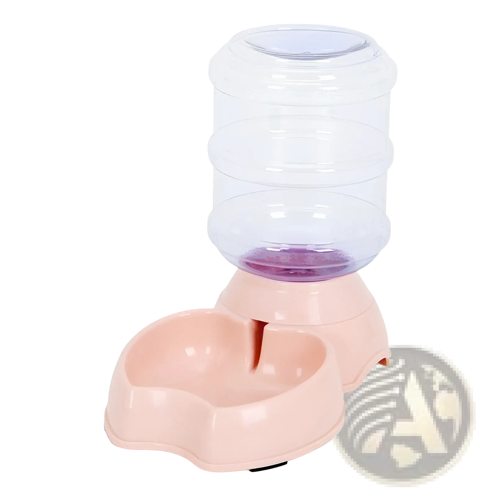 Pink plastic dog bowl automatic water dispenser with clear water reservoir and stainless steel pet feeder component