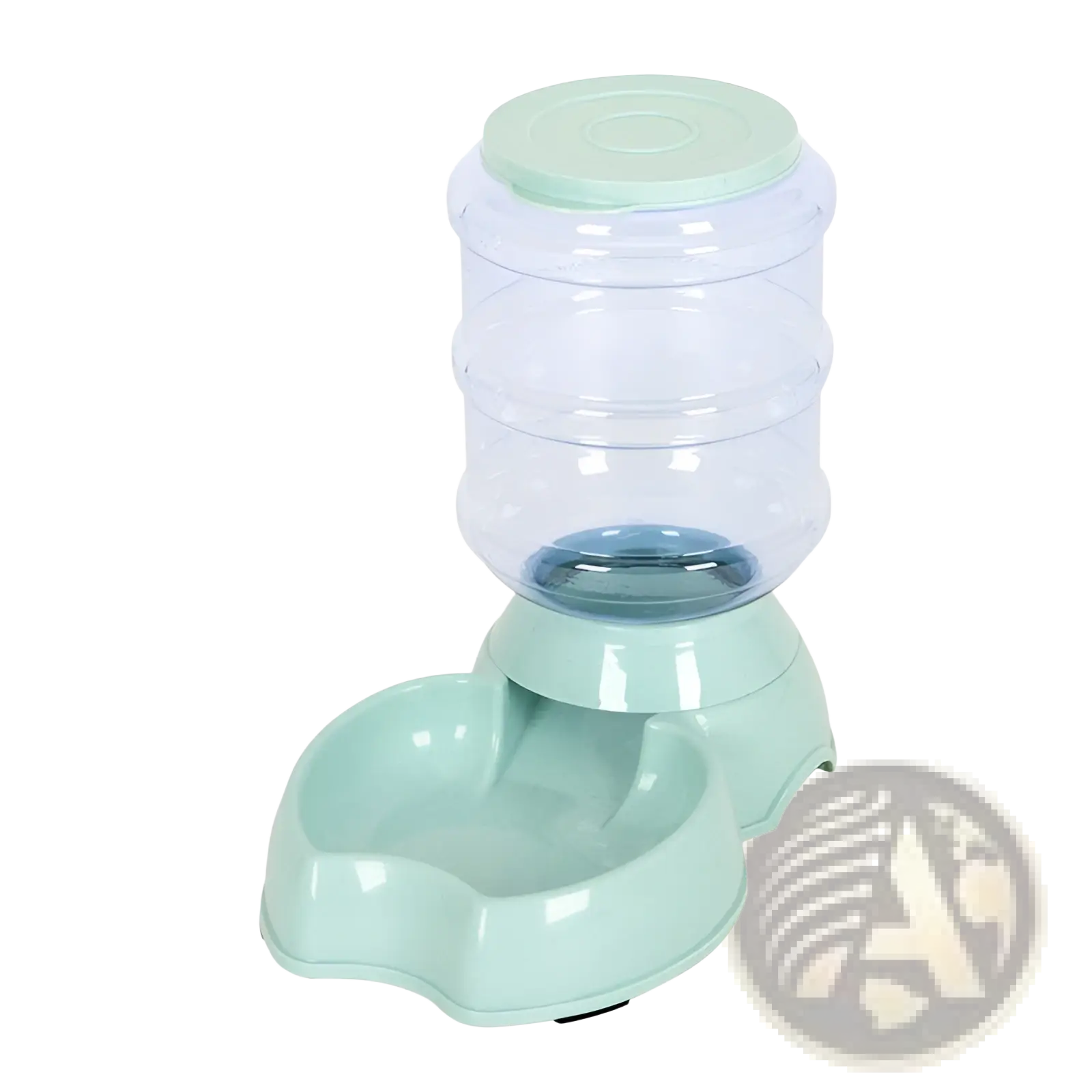 A sleek mint-green automatic pet feeder with stainless steel bowl and transparent water reservoir for dogs