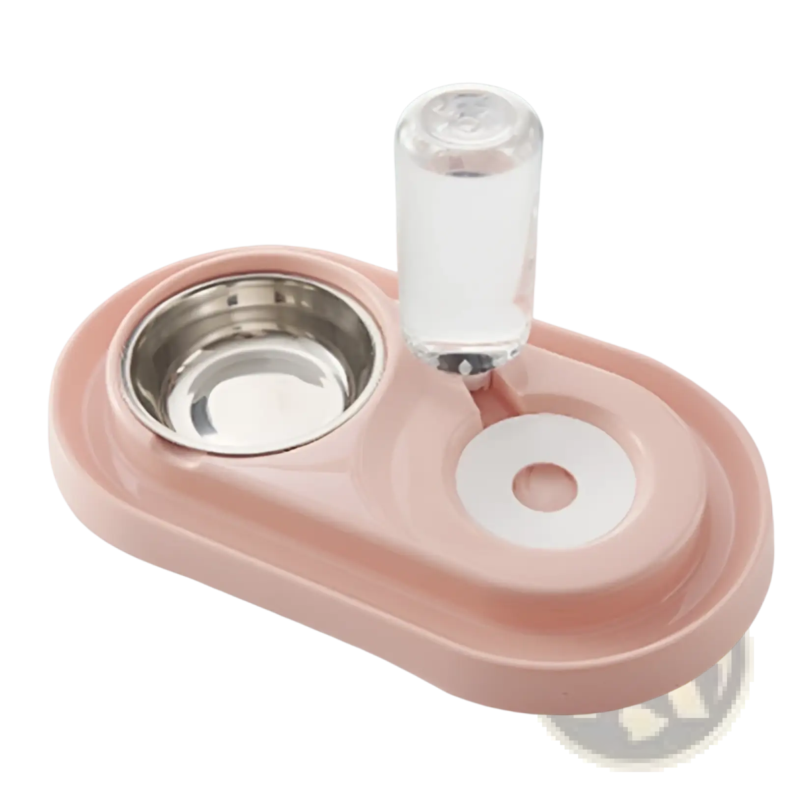 Pink plastic dog bowl automatic water dispenser with stainless steel pet feeder and clear glass water container