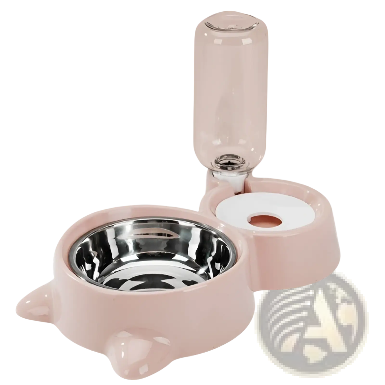 Pink plastic dog bowl automatic water dispenser with stainless steel feeder bowl and clear glass water container