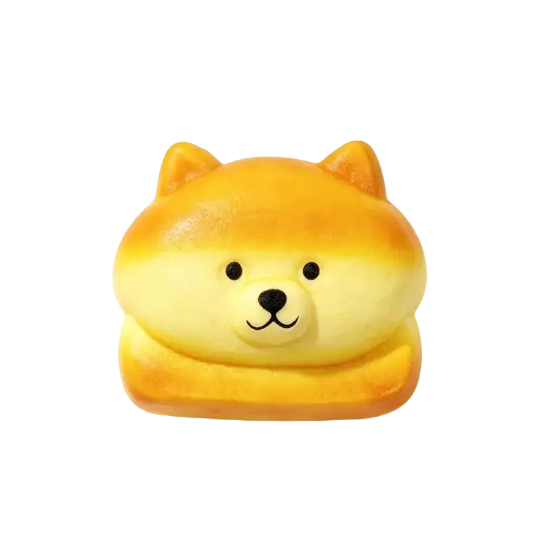 Golden-brown dog bread slow rising squishy toy with soft bread-like texture and cute facial features for stress relief