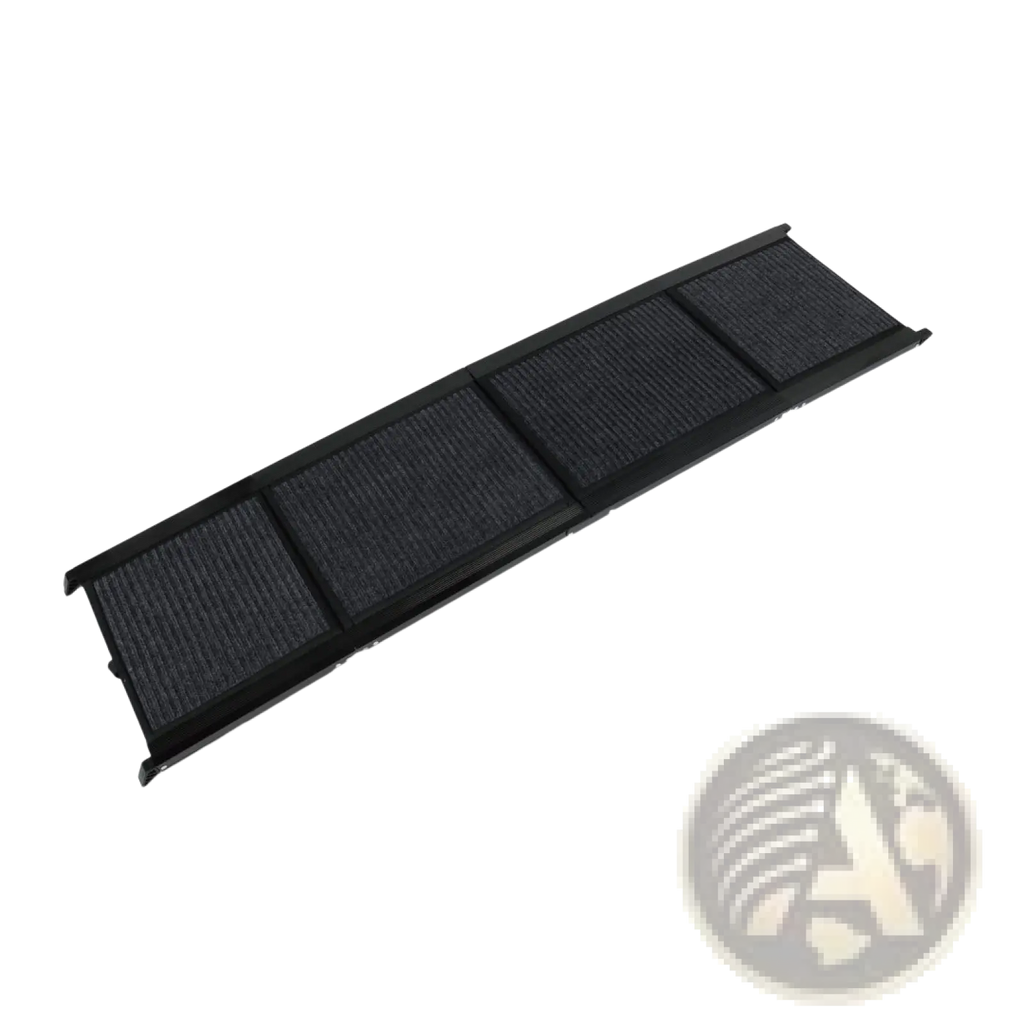 Black dog car ramp with textured carpet surface and aluminum frame folding portable pet steps 250lbs capacity