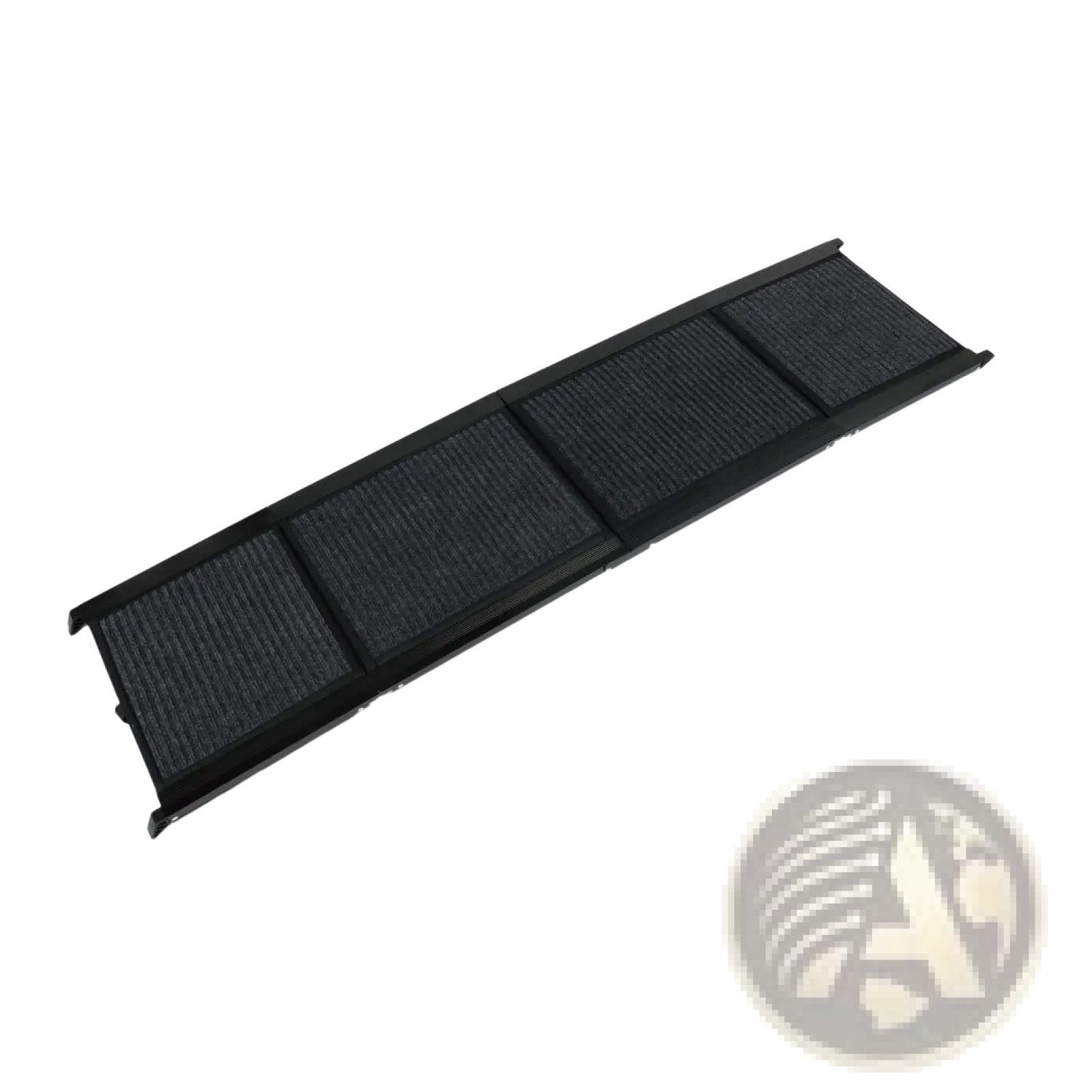Black dog car ramp with textured carpet surface and aluminum frame folding portable pet steps 250lbs capacity