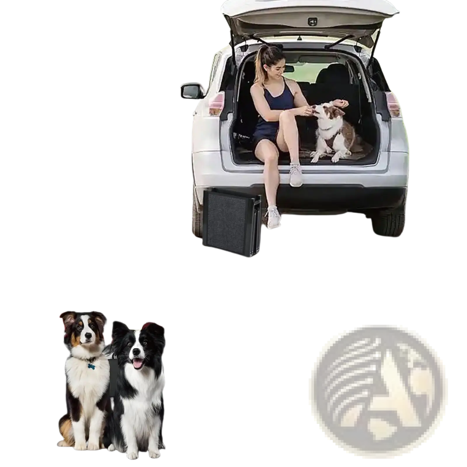 Black foldable dog car seat cover with red interior padding designed for portable pet steps supporting 250lbs