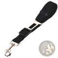 Black woven fabric dog car safety belt with silver metal buckle and d-ring adjustable pet seat leash attachment