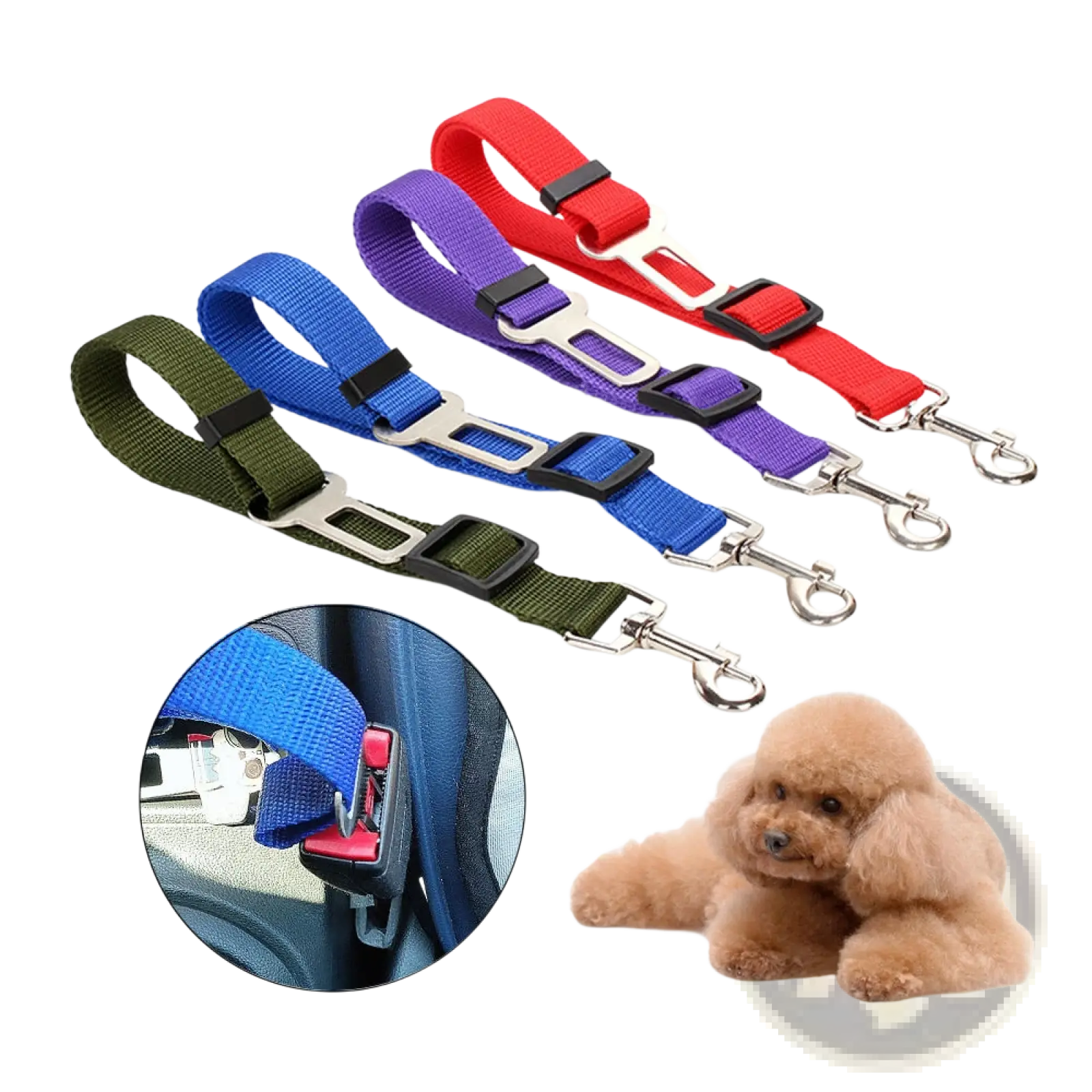 Colorful nylon dog car safety belt adjustable pet seat leash with black plastic buckles and silver metal clasps