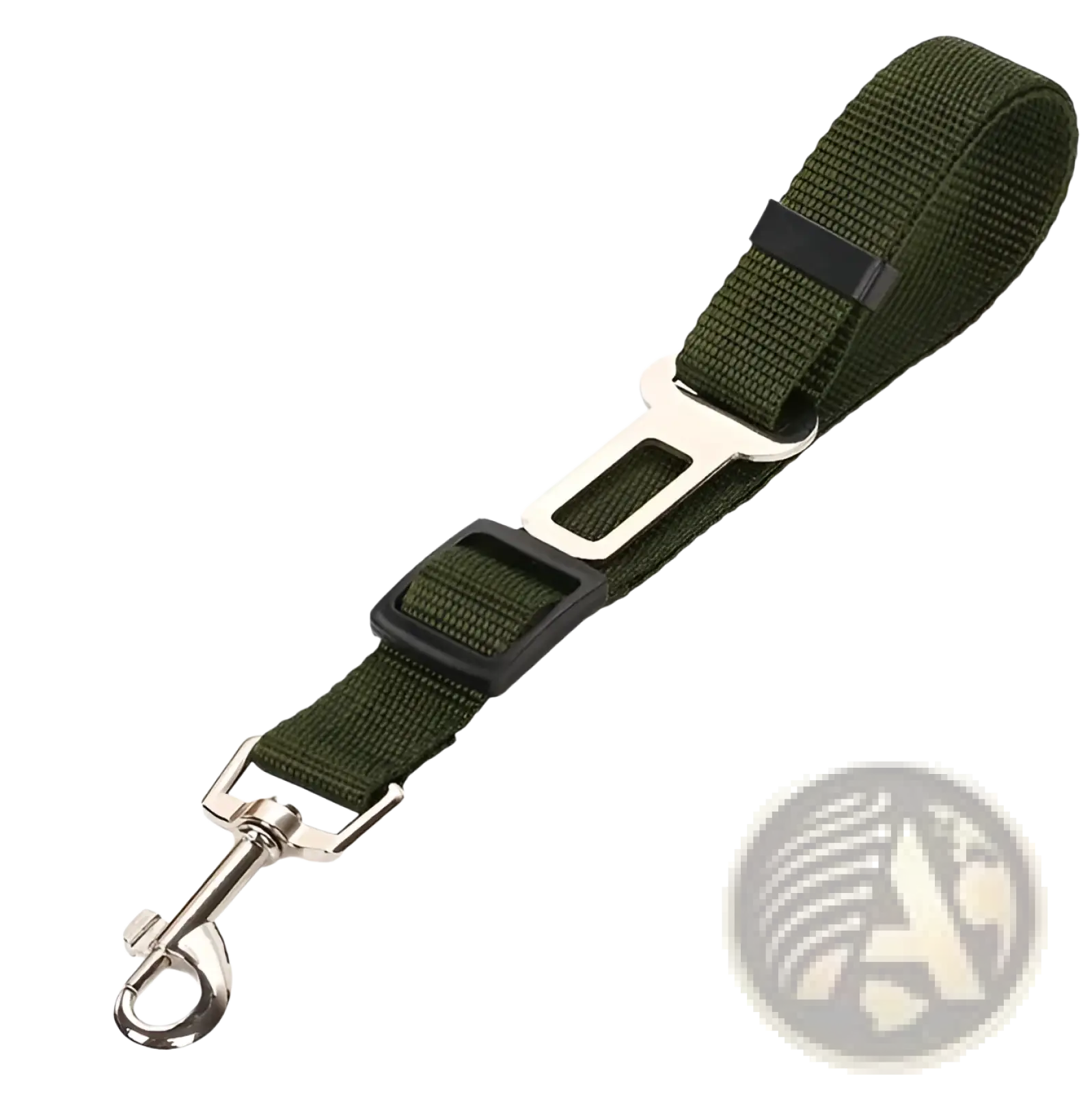 Olive green nylon dog car safety belt adjustable pet seat leash with silver metal buckle and black plastic clip