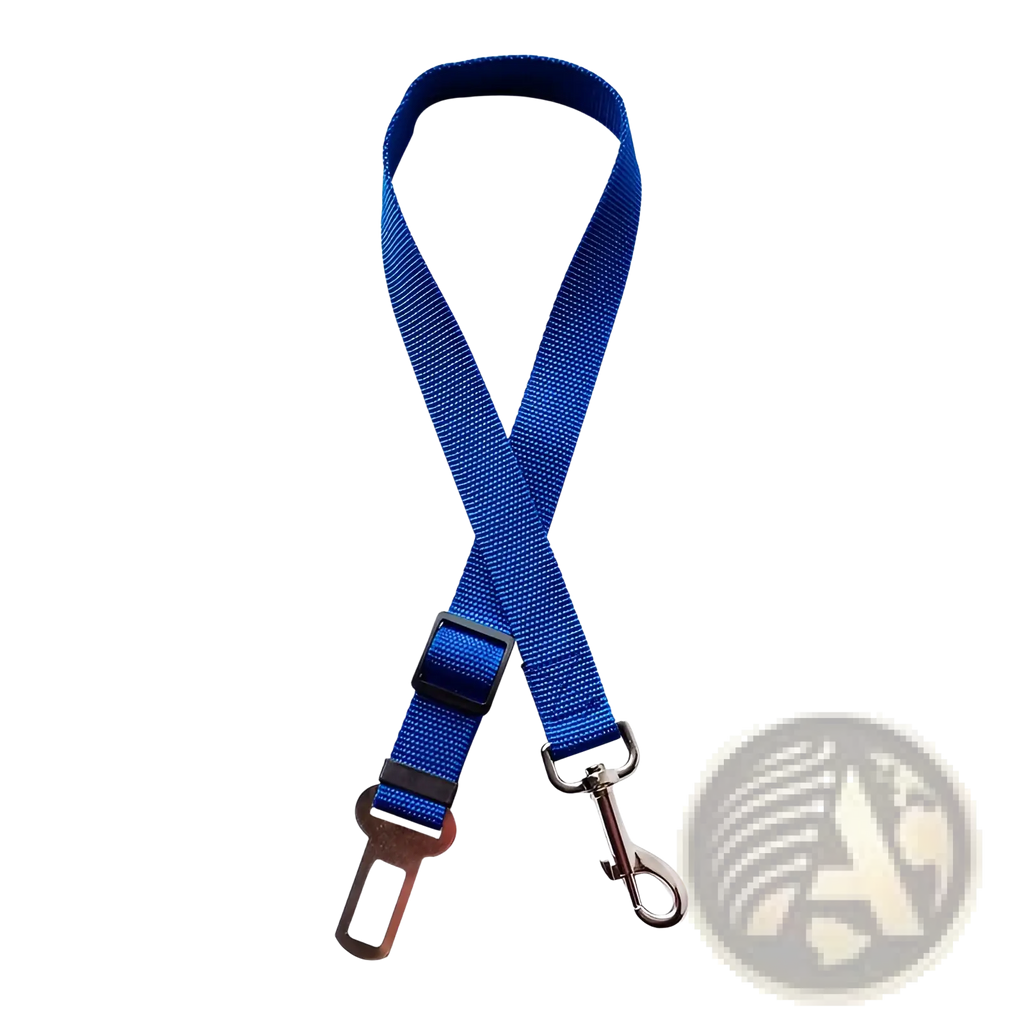 Blue nylon dog car seat belt adjustable safety lead harness with metal clip and buckle for vehicle use