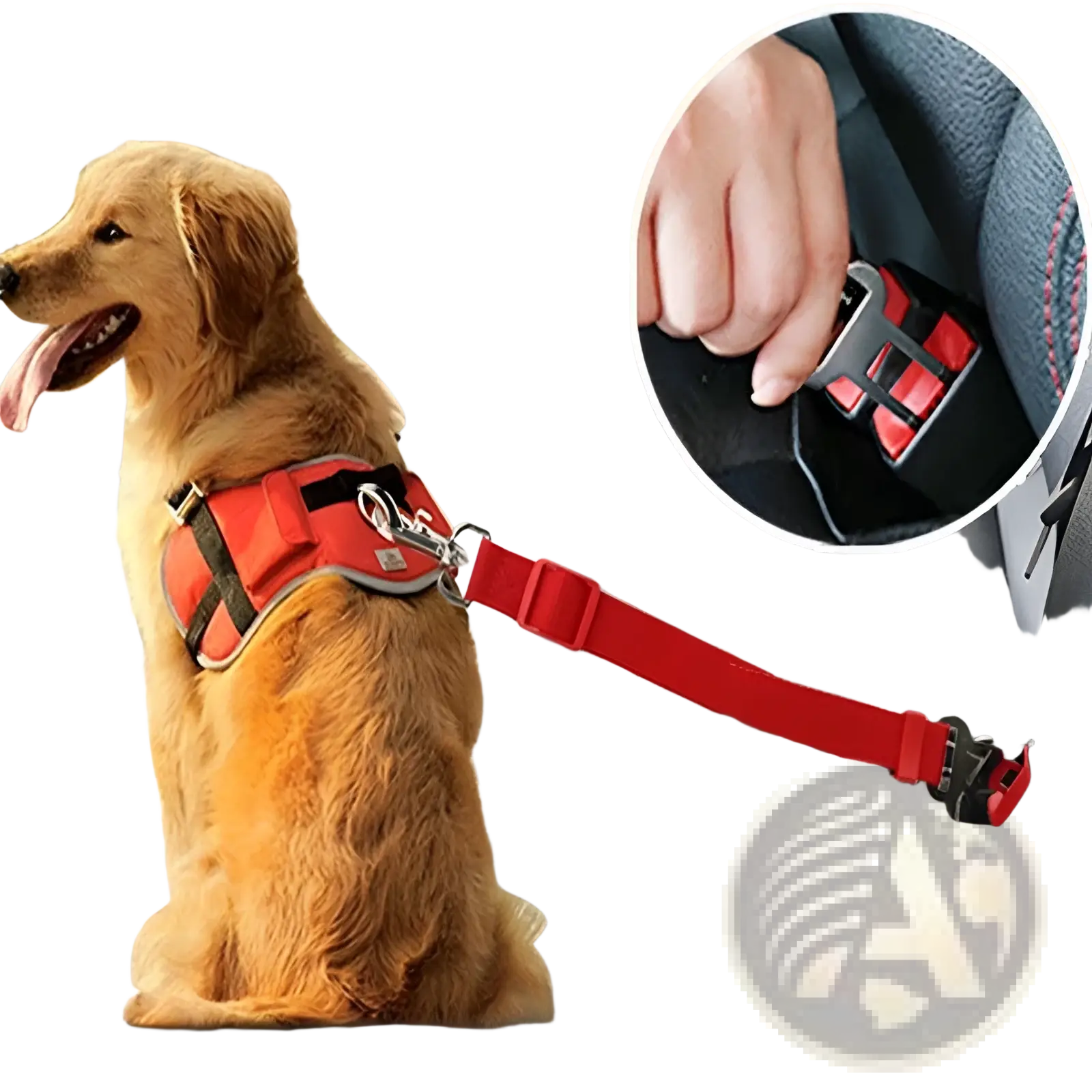 Red and black dog car seat belt adjustable safety lead harness with metal clip and adjustable straps for secure travel