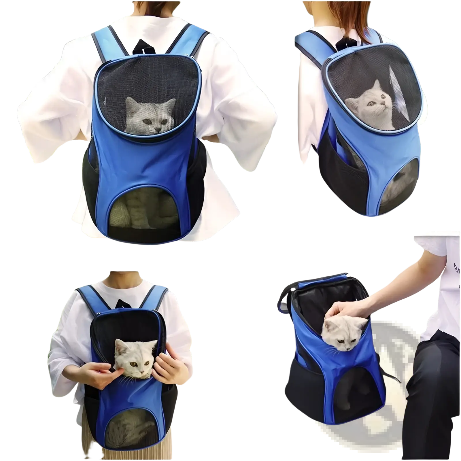 Blue and black mesh dog carrier backpack with front-facing window for visibility breathable mesh small pet travel bag