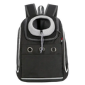 Black dog carrier bag with gray mesh collar opening and white reflective trim for small dogs travel use