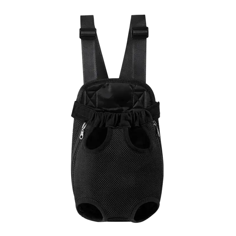 Black mesh dog carrier backpack with adjustable straps and zipper-accessible side pockets for small pets