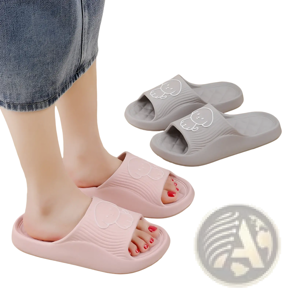 Pink and gray dog cartoon slip-on sandals with non slip eva rubber sole for house use