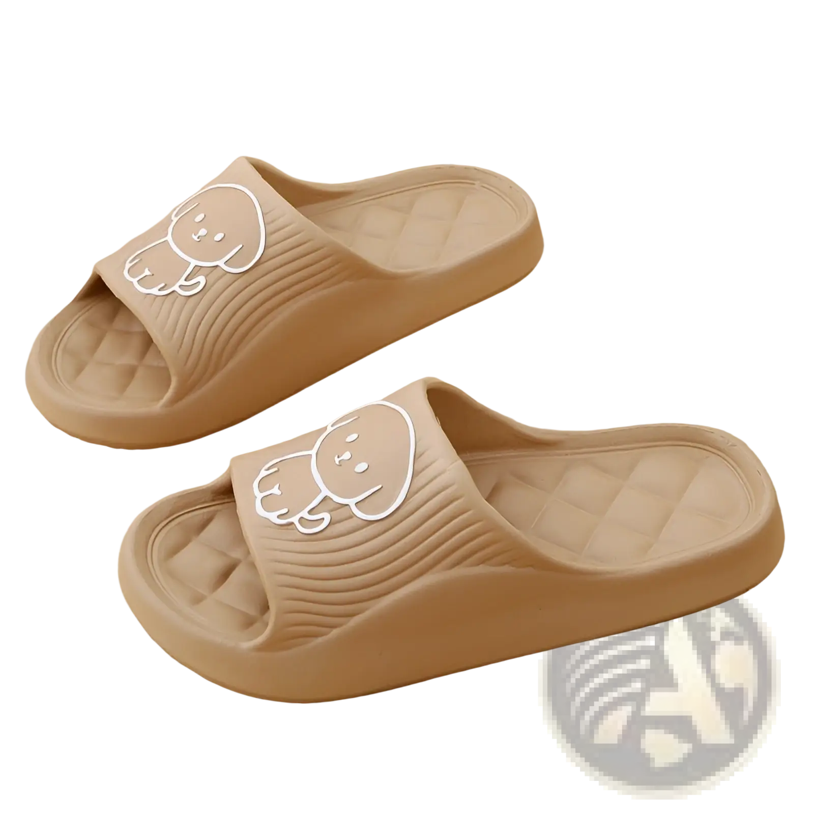 Beige rubber dog cartoon slide sandals with white puppy design non slip eva house shoes for indoor use