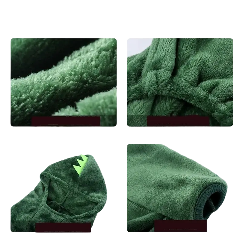 Soft green plush fleece dinosaur onesie with lime green spikes for small dogs pet dog clothes and jumpsuit