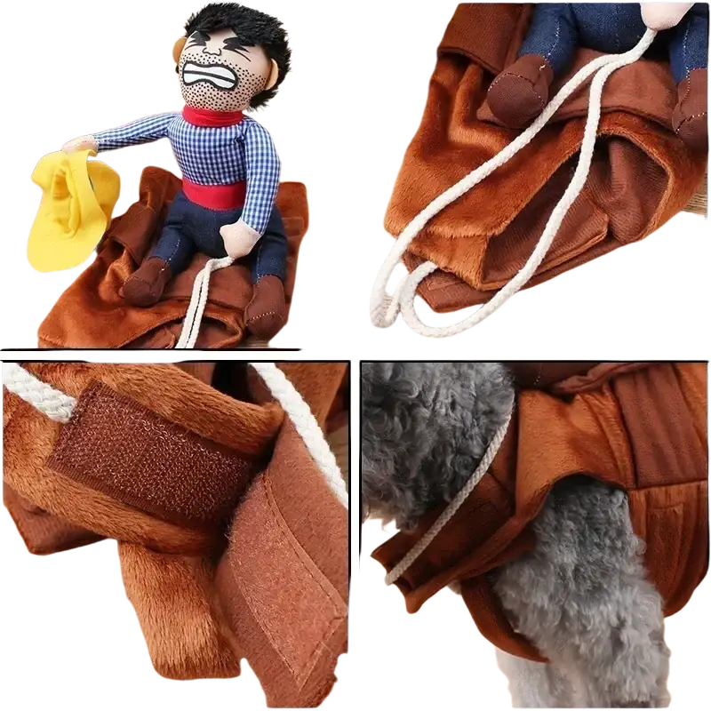Brown plush cowboy dog costume with white drawstring and blue checkered shirt for dog clothes funny cosplay chest girth