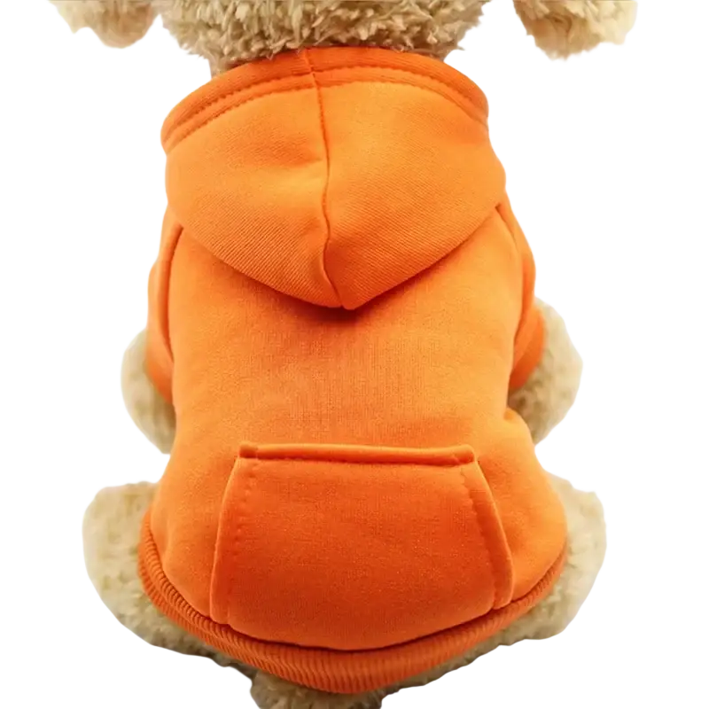 Bright orange fleece dog clothes winter hoodie with pocket for plush teddy bear shipped via china post registered air mail