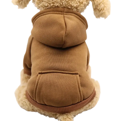 Brown plush dog hoodie with soft fuzzy texture and ribbed cuffs from dog clothes winter fleece hoodie with pocket