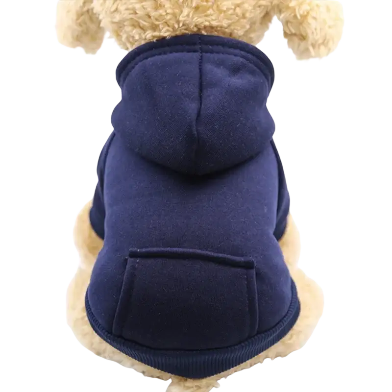 Navy blue plush dog clothes winter fleece hoodie with front pocket and ribbed cuffs shipped via china post registered air mail