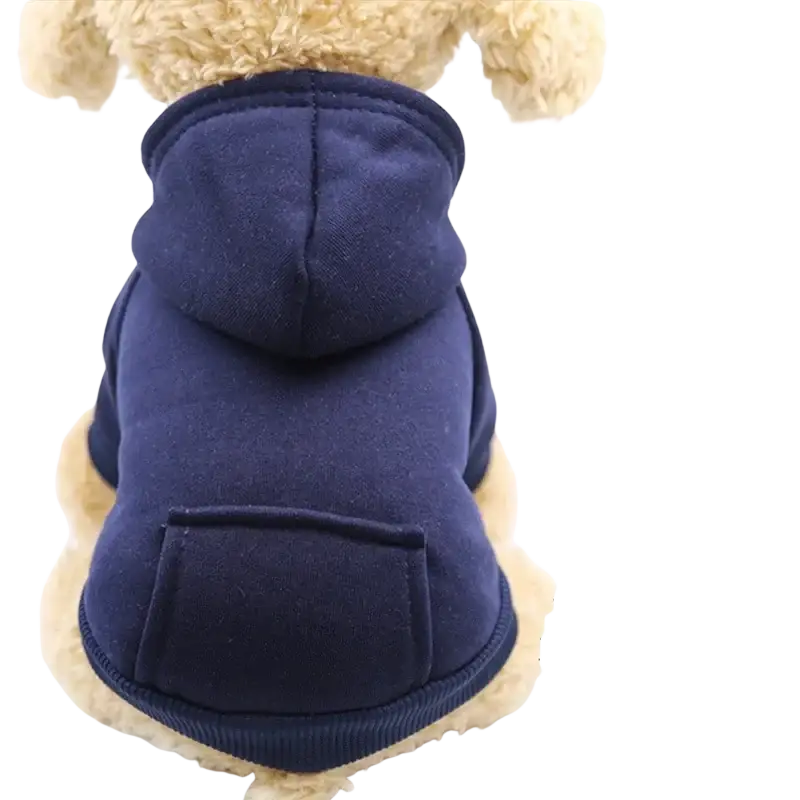 Navy blue plush fleece dog clothes winter hoodie with front pocket and ribbed cuffs for china post registered air mail