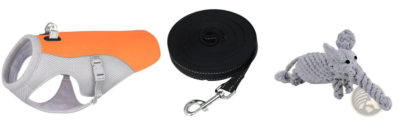 Orange and gray mesh dog cooling vest harness with reflective sun proof design and silver metal hardware shown from back side