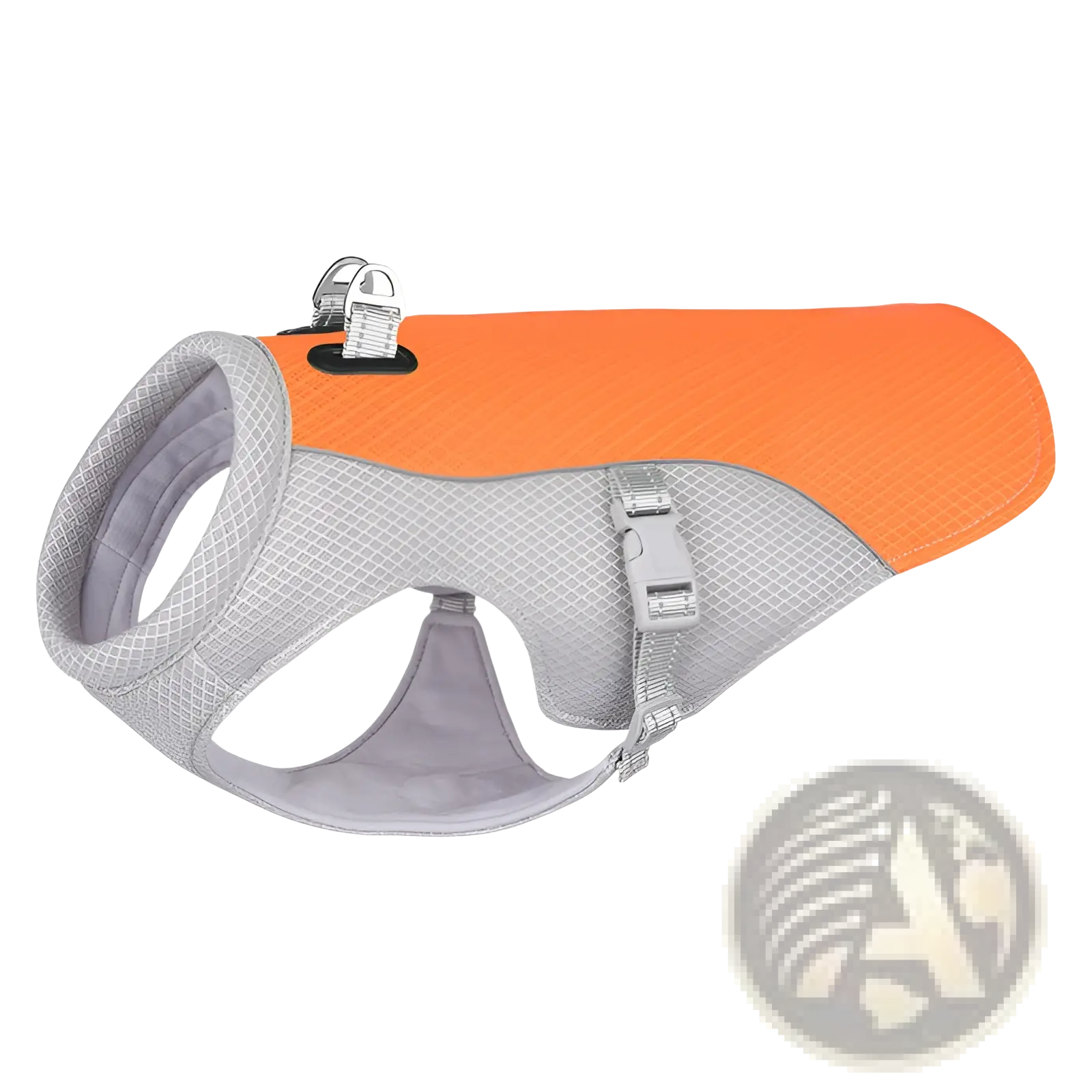 Bright orange and gray mesh dog cooling vest reflective sun proof harness with adjustable straps and silver buckle