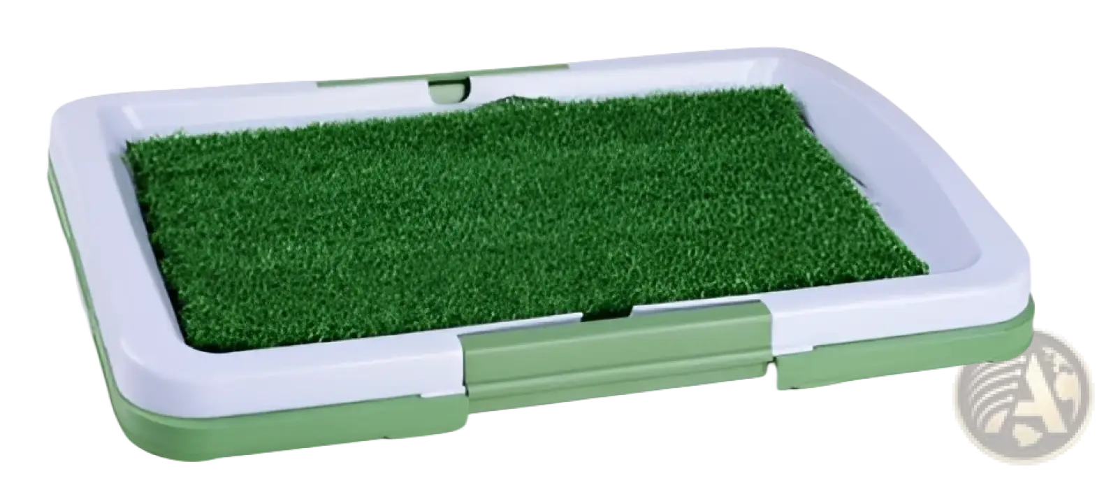 Green artificial grass dog pee pad with white plastic frame and handle indoor potty tray for dogs