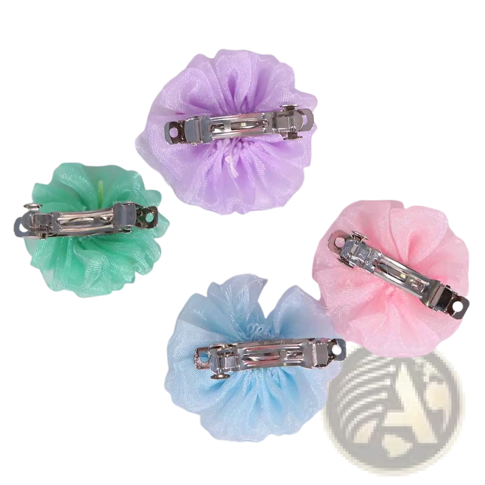 Pastel-colored dog hair bows with organza bubble design sheer ruffled fabric and silver metal clasps pet accessory
