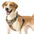 Tan and black yevor tactical no pull heavy duty adjustable dog harness vest with reinforced stitching and adjustable straps