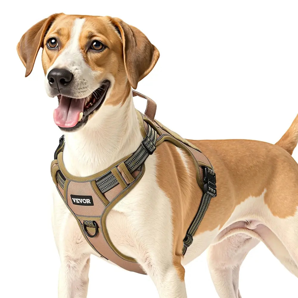 Tan and black yevor tactical no pull heavy duty adjustable dog harness vest with reinforced stitching and adjustable straps
