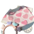 Dog heart knit sweater winter pet apparel featuring soft pink and white knit with fluffy pastel 3d hearts