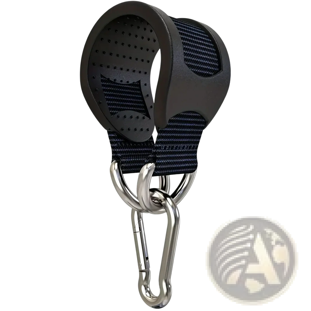 Black rubber-coated nylon dog leash with heavy duty rubber grip and metal carabiner clip for secure suspension