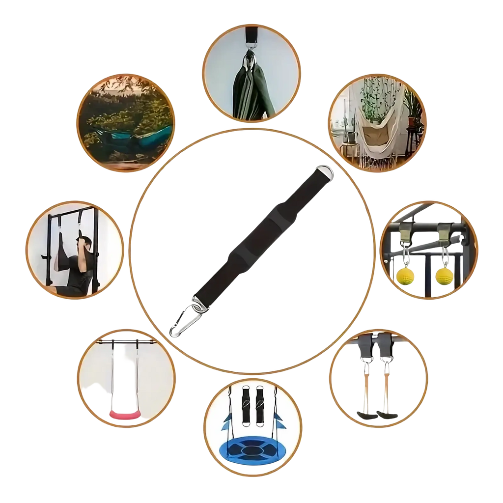 Black heavy duty dog leash with rubber grip suspension strap and metal carabiner clips at each end