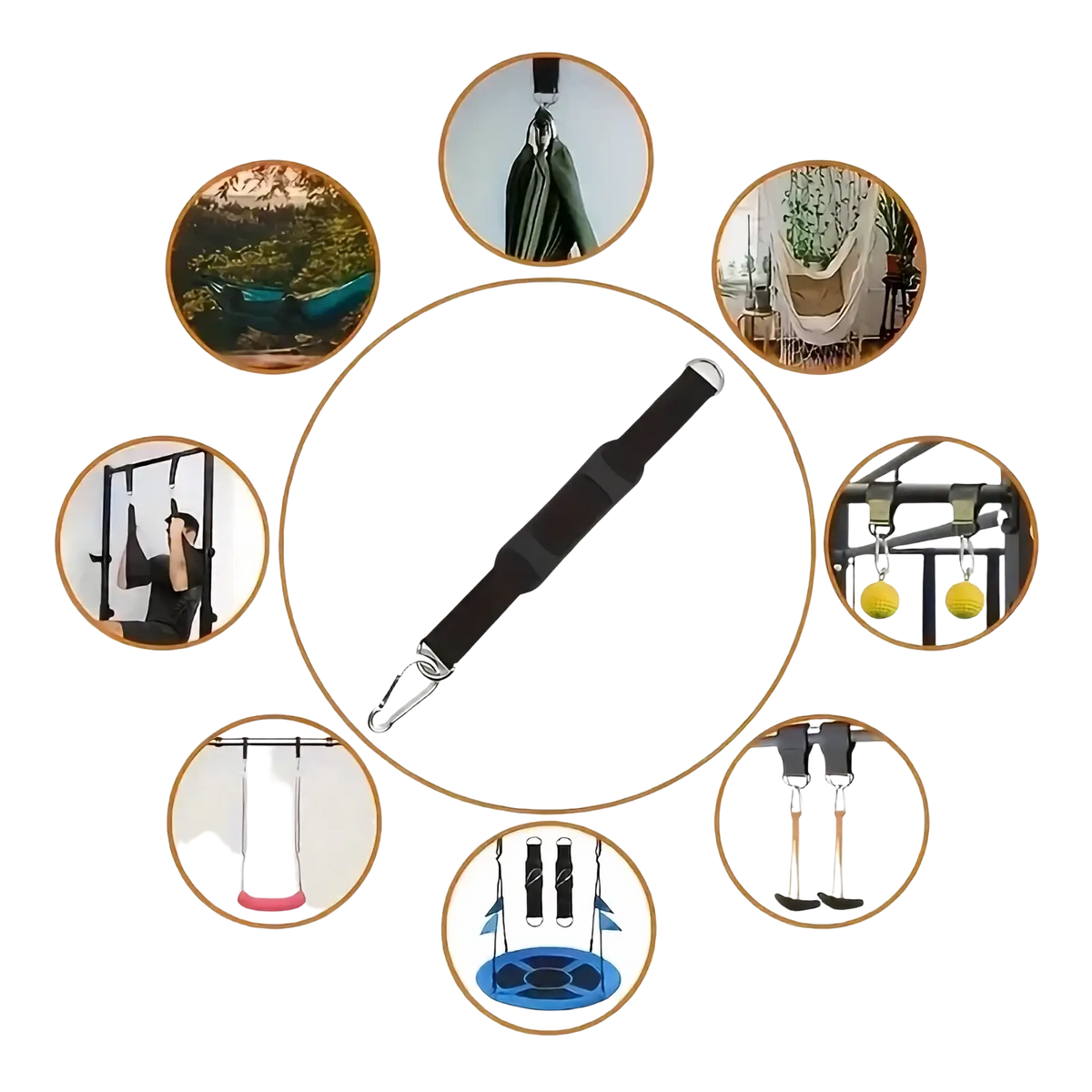 Black heavy duty dog leash with rubber grip suspension strap and metal carabiner clips at each end