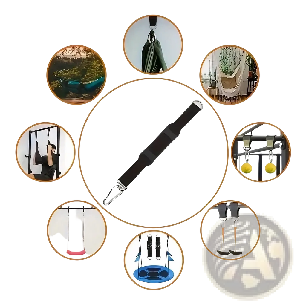 Black heavy duty dog leash with rubber grip suspension strap and metal carabiner clips at each end