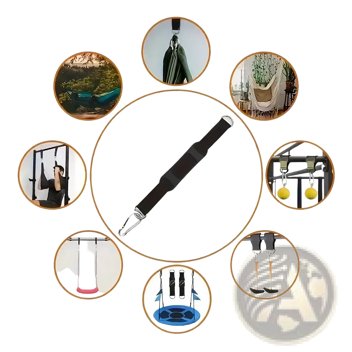 Black heavy duty dog leash with rubber grip suspension strap and metal carabiner clips at each end