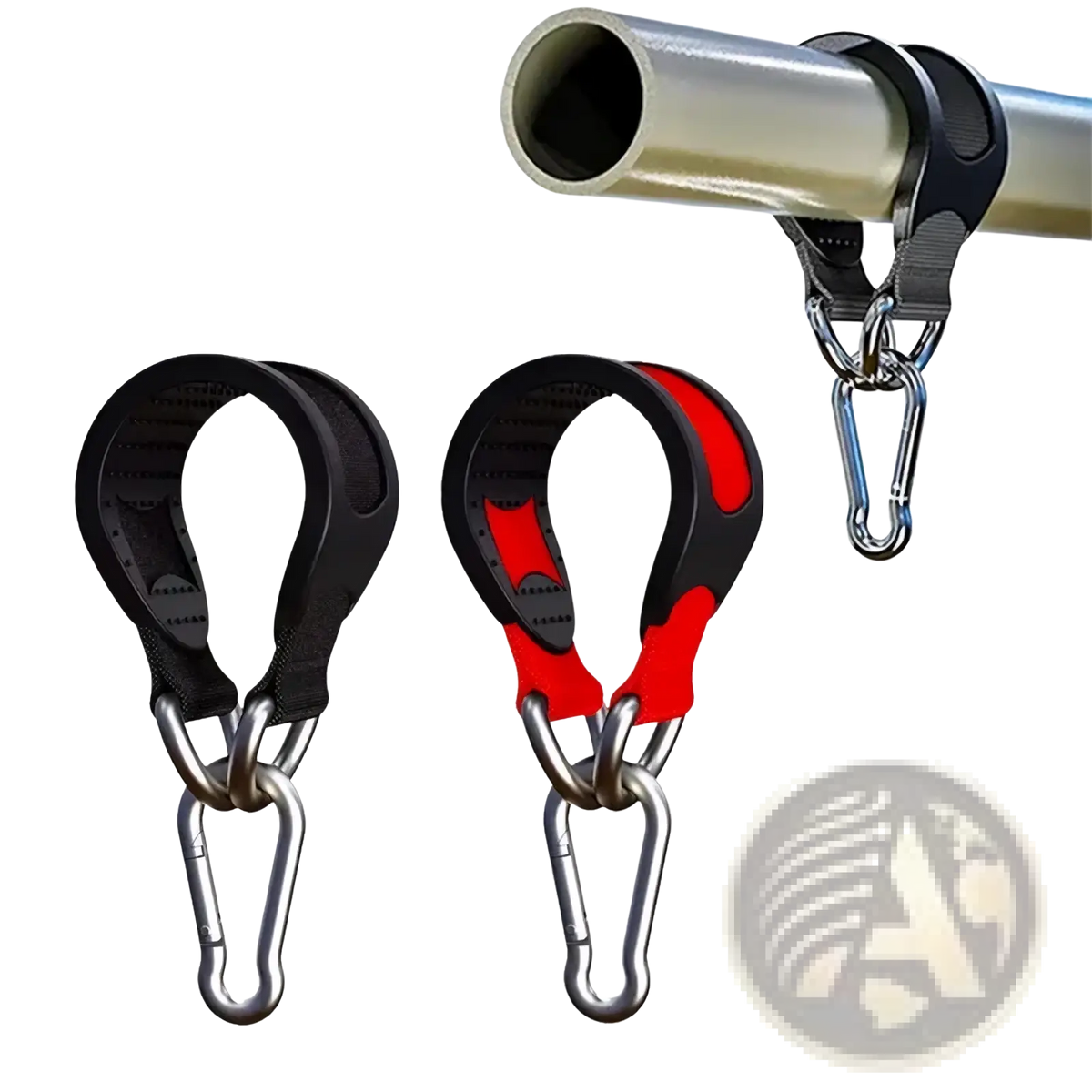 Black and red heavy duty dog leash rubber grip suspension straps with metal carabiners for secure control