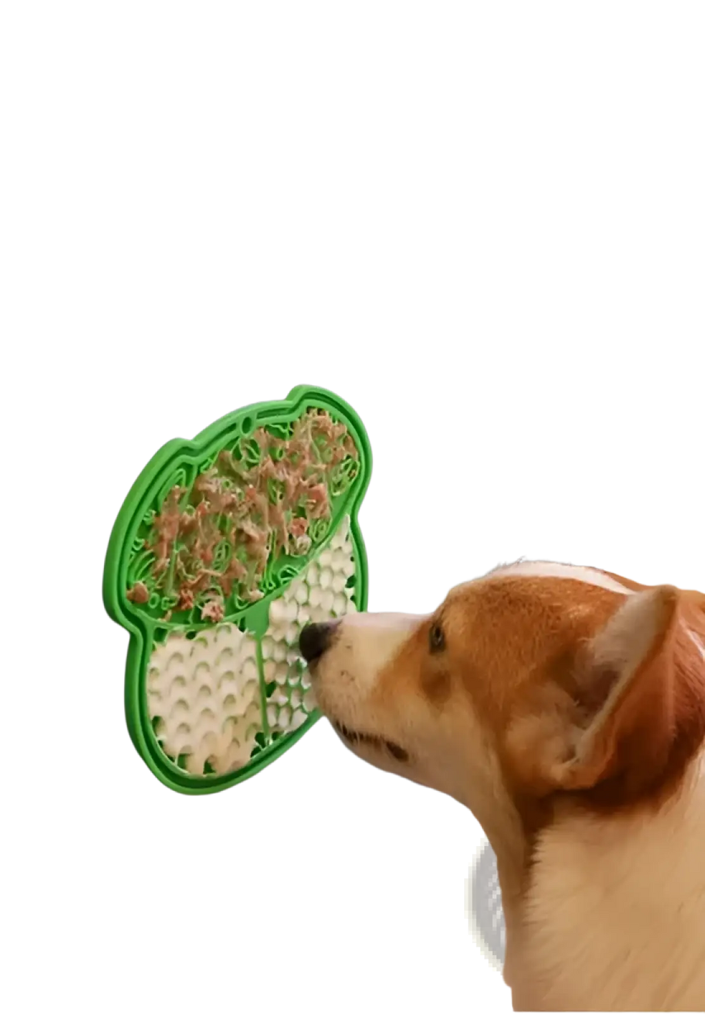 Green silicone dog lick mat slow feeder suction pad with textured sections for controlled eating and chewing