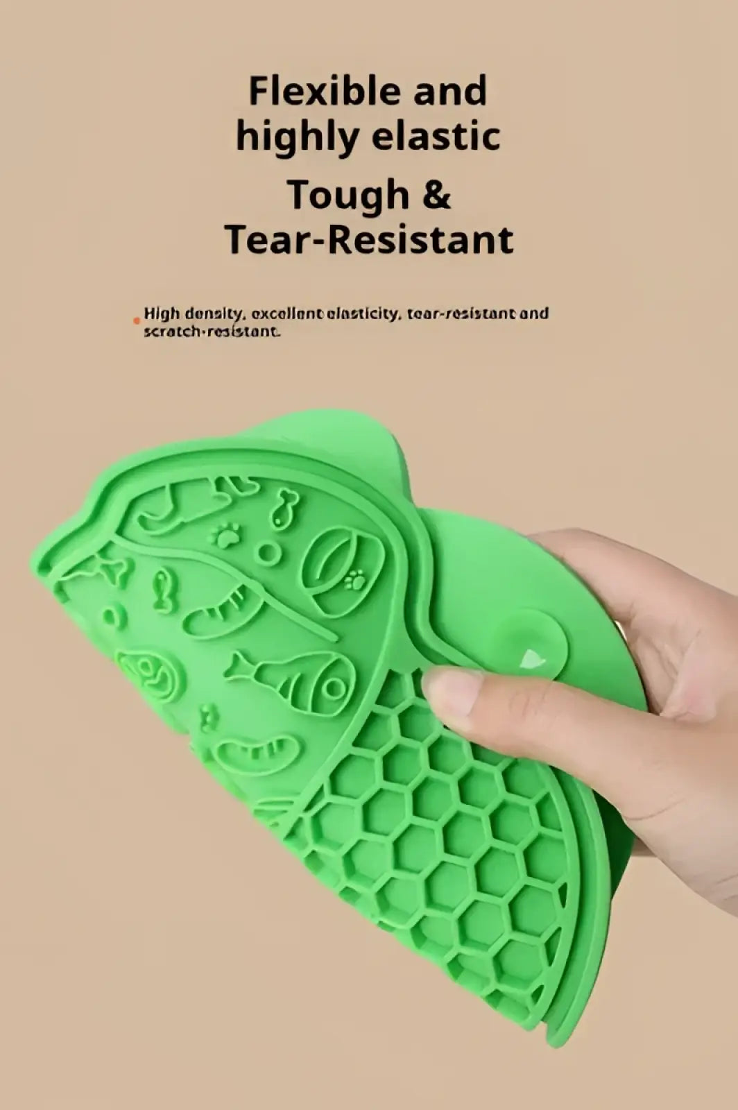 Green silicone dog lick mat slow feeder suction pad with honeycomb texture and embossed fish design for cats