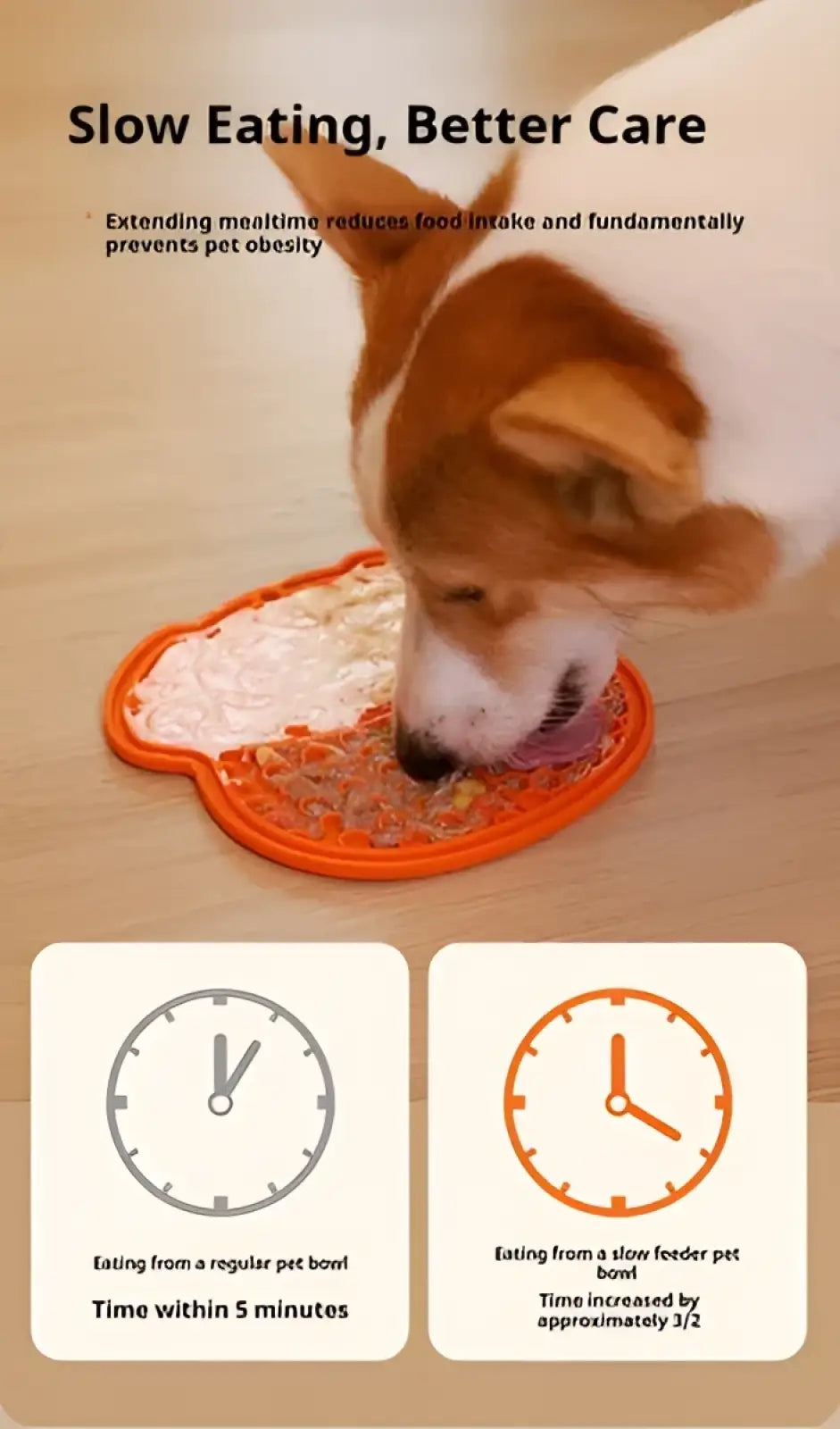 Orange dog lick mat slow feeder suction pad with textured surface and raised edges for pet feeding enrichment