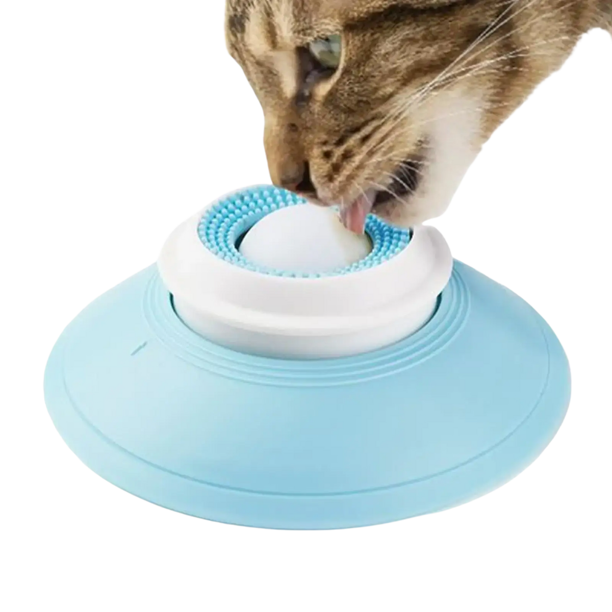 Light blue and white dog lick toy interactive slow feeder ball with textured bead surface for engaging play
