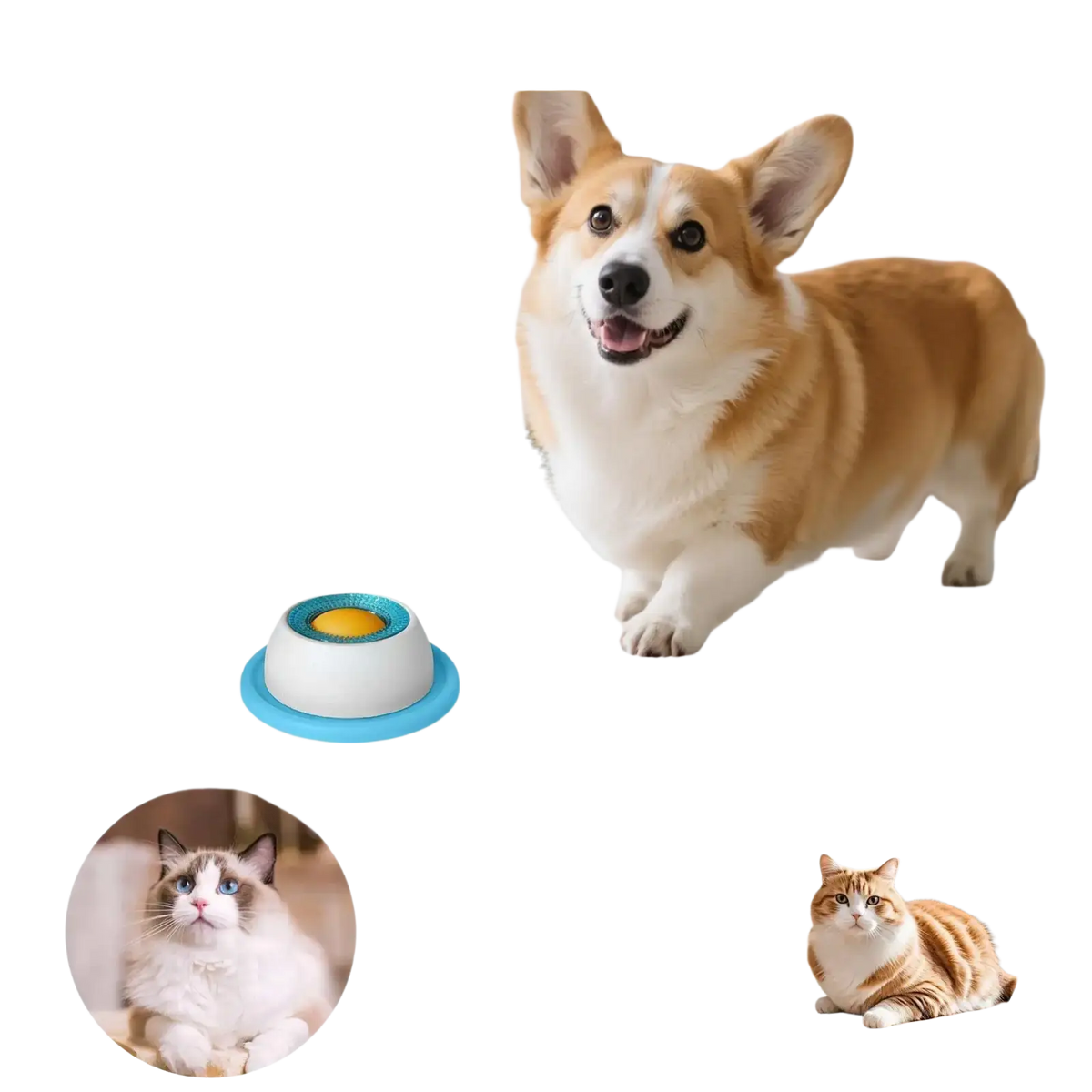 Blue and white interactive dog licking toy with yellow center designed as a slow feeder puzzle for puppies oral exercise
