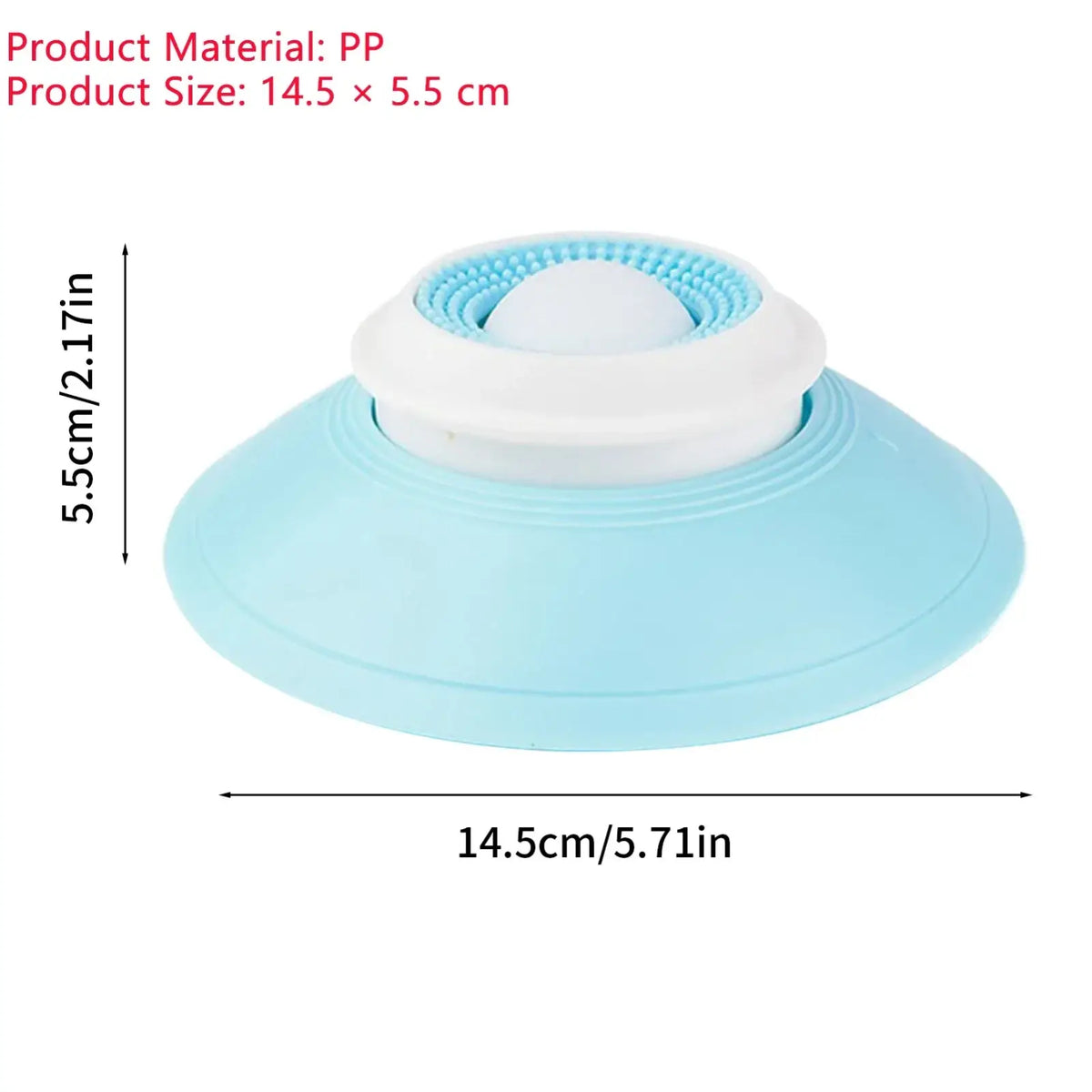 Light blue and white plastic dog licking toy slow feeder puzzle with circular textured surface for puppies