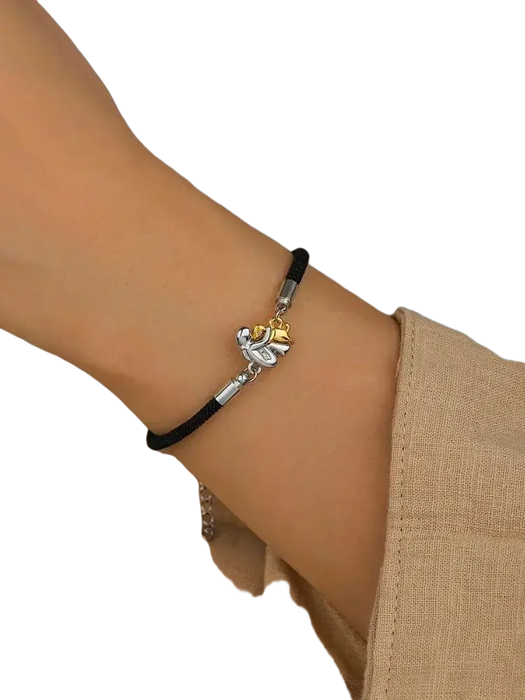 Black cord bracelet featuring a silver and gold-toned swan charm for dog necklace cute girl puppy pendants