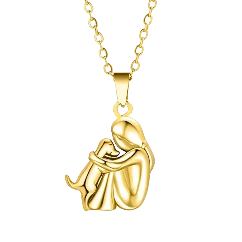 Gold-toned dog necklace cute featuring a sleek mother embracing child design in two tone metal girl puppy pendants necklace
