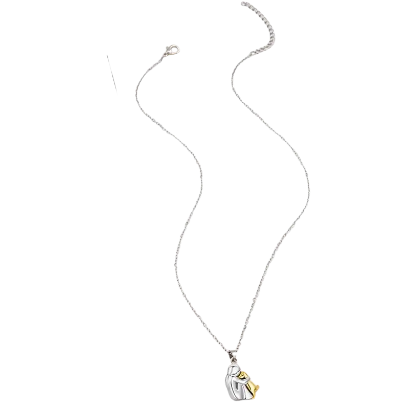 Silver and gold-toned dog necklace cute featuring delicate chain with small intricately designed girl puppy pendants charm