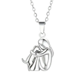 Silver-toned dog necklace cute featuring a minimalist embracing girl puppy pendant in two tone metal design