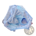 Light blue star-patterned dog physiological pants with polka-dotted bow and mesh detailing washable pet diaper