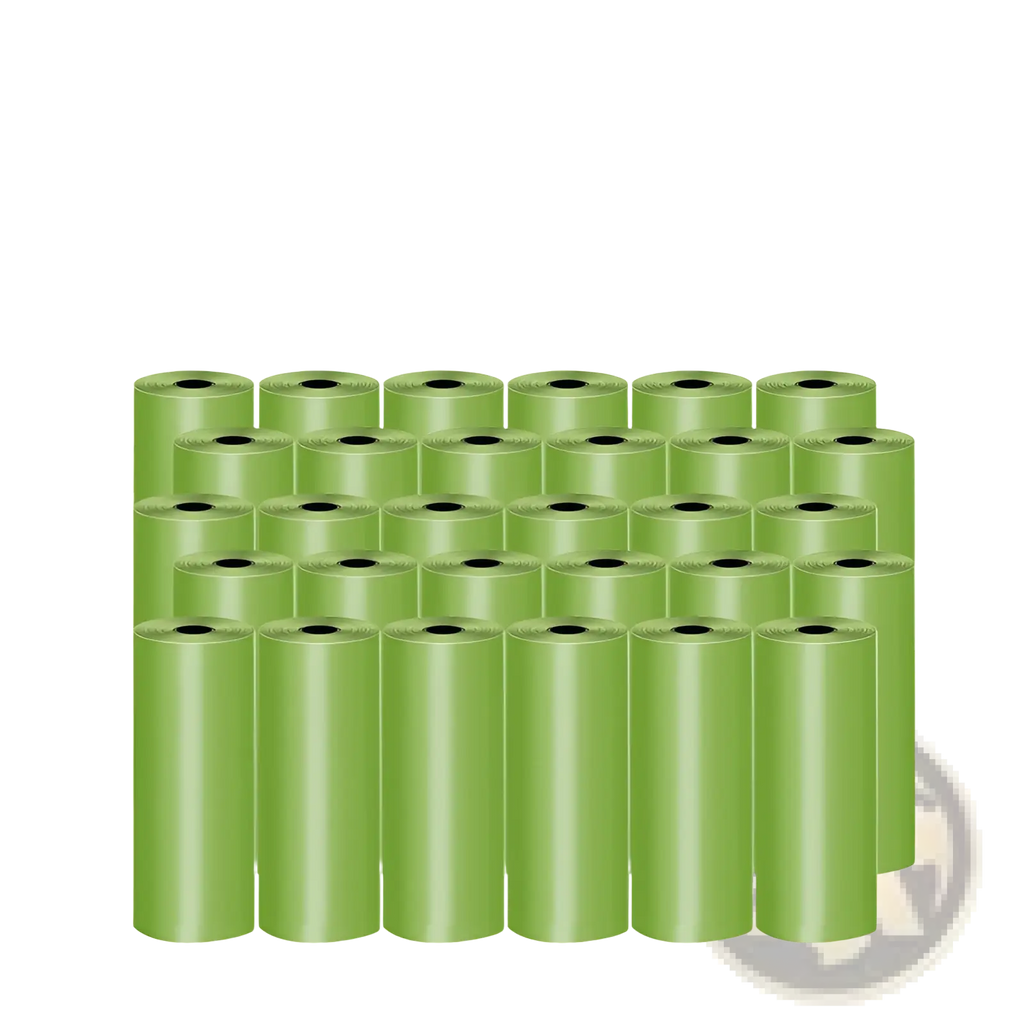 Thirty rolls of green glossy plastic dog poop waste bags for dispenser and outdoor use