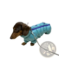 Light blue small dog puffer coat with purple zipper thermal cotton padded winter jacket seen from the back side